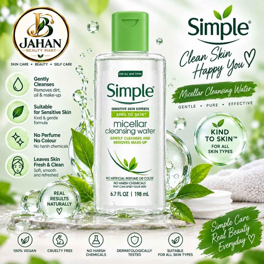 Simple Micellar Cleansing Water Kind To Skin Eye Make Up Remover- 200 ML